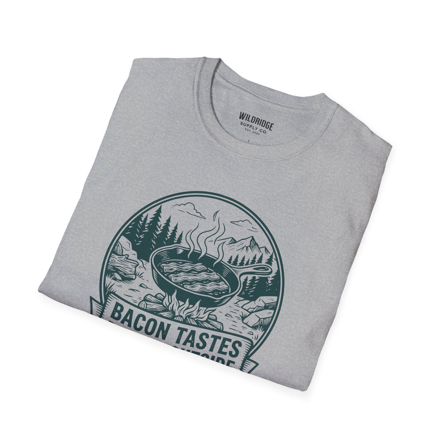 Bacon Tastes Better Outside T-Shirt — Campfire Breakfast Graphic Tee