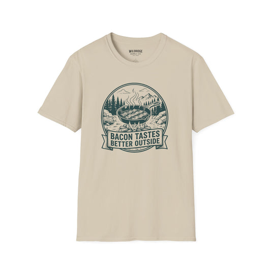 Bacon Tastes Better Outside T-Shirt — Campfire Breakfast Graphic Tee