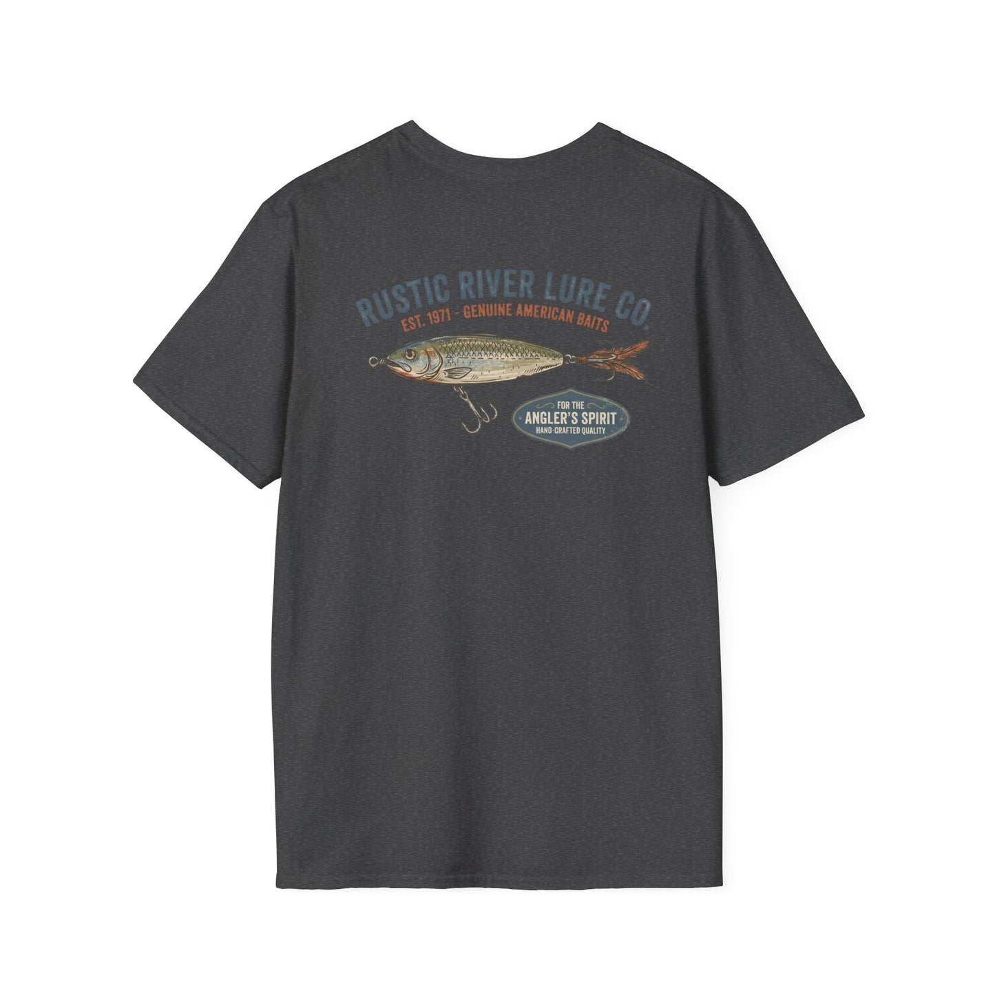 Vintage trout fishing t-shirt in dark heather with back graphic
