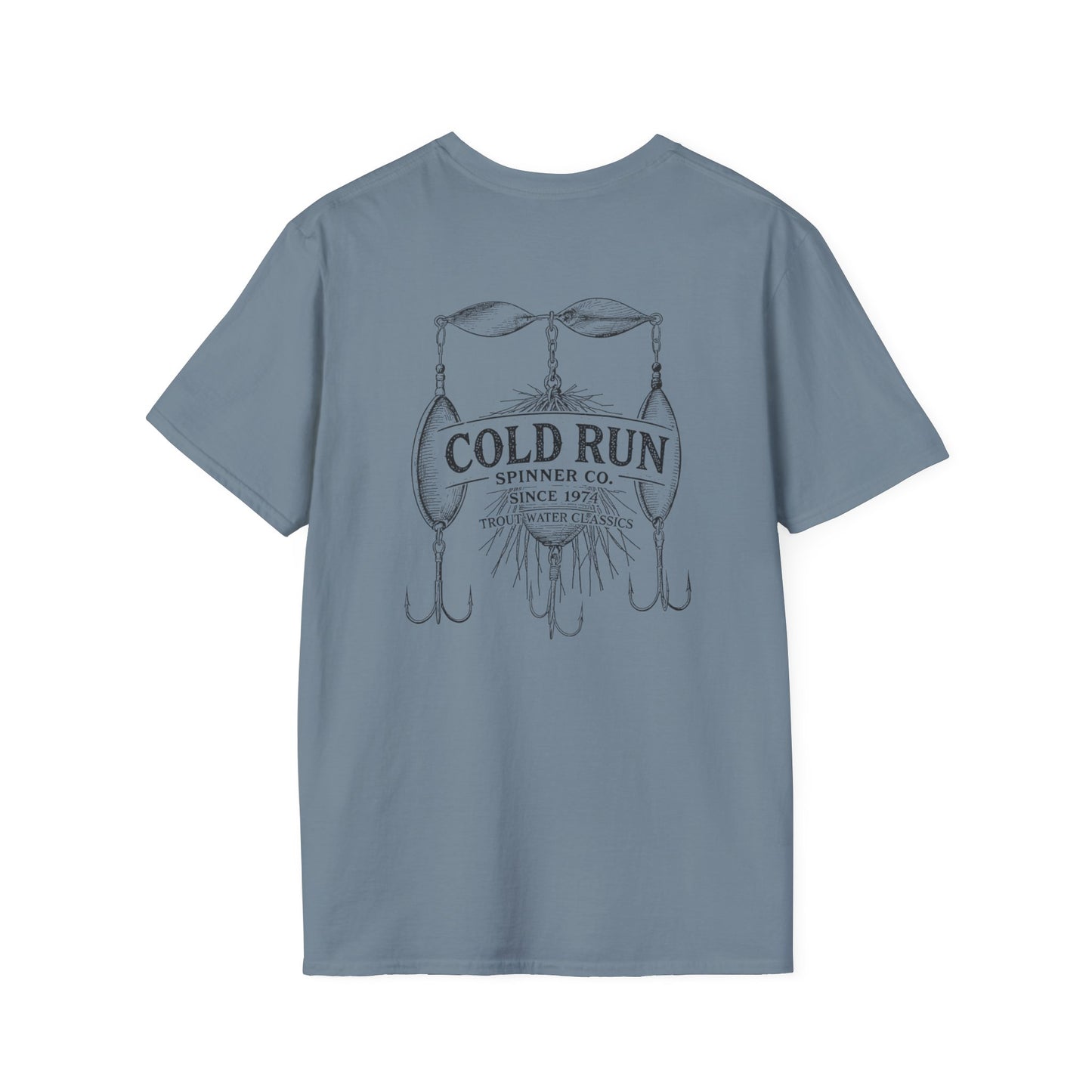 Vintage trout fishing tee flat lay