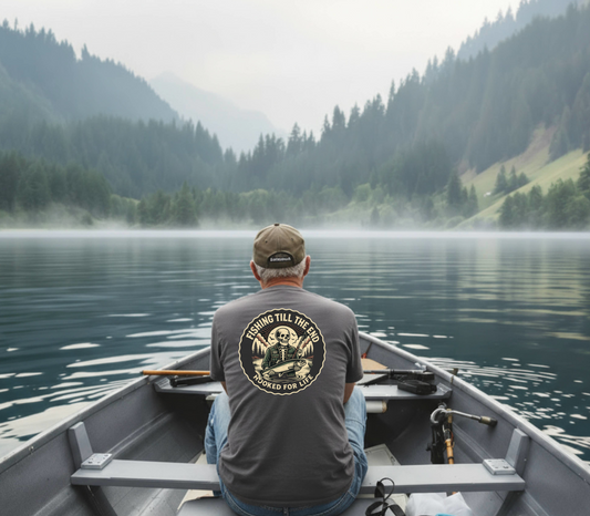 Fishing Till The End - Skull Angler T-Shirt Hooked For Life Tee
