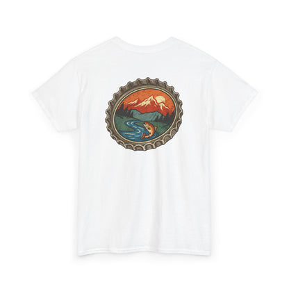 Bottle Cap Fishing Graphic Tee – Vintage Mountain River Outdoor Shirt