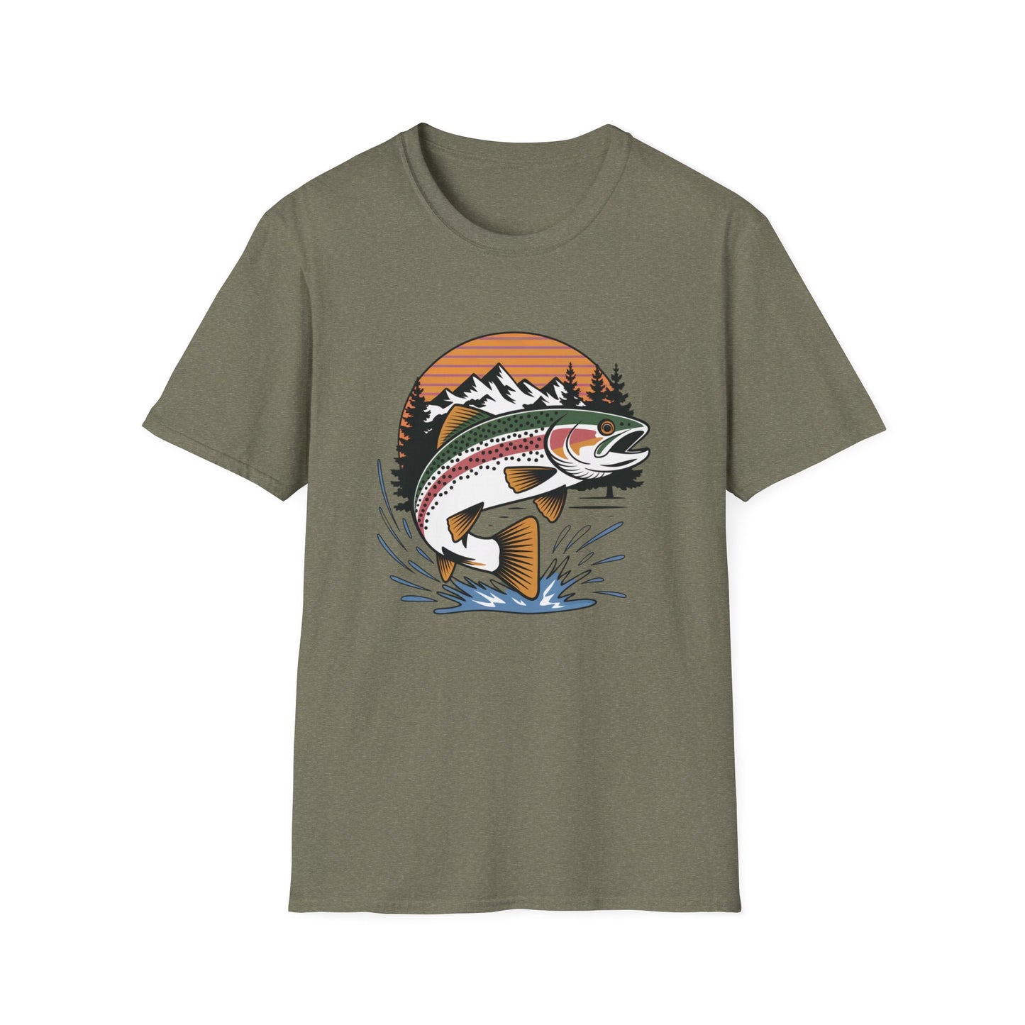 Trout Fishing Shirt for Men | Mountain Sunset Outdoor Graphic Tee
