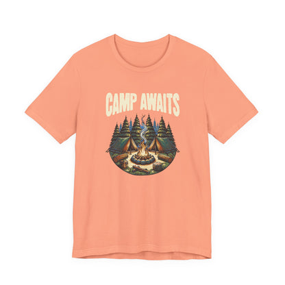 Camp Awaits Adventure Tee - Unisex Camping T-Shirt Outdoor Enthusiast