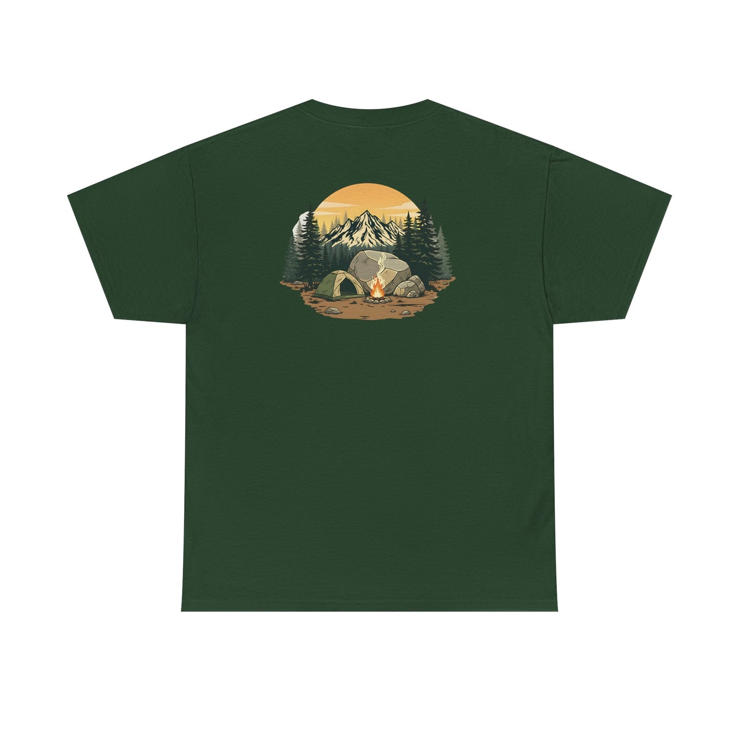 Camping Scene T-Shirt Mountain Tent Sunset Graphic Tee