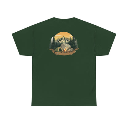 Camping Scene T-Shirt Mountain Tent Sunset Graphic Tee