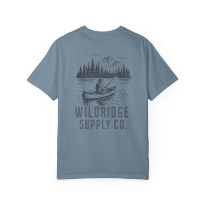 Wildridge Supply Co. Comfort Colors Outdoor Graphic Tee – Canoe & Mountain Fishing Scene