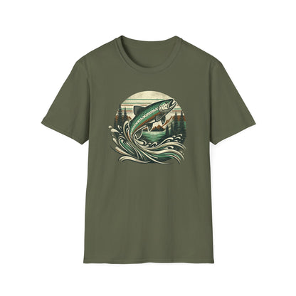 Wildridge Supply Co. “Vintage Leaping Trout” T-Shirt – Retro Fly Fishing Graphic | Outdoor Cabin Lifestyle Tee