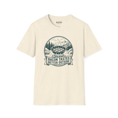 Bacon Tastes Better Outside T-Shirt — Campfire Breakfast Graphic Tee