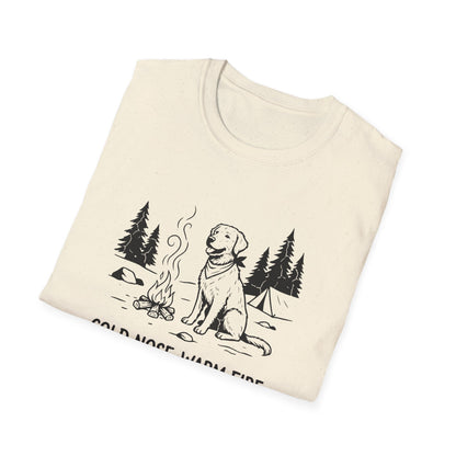 Camping Dog T-Shirt — "Cold Nose, Warm Fire, Good Dog" Graphic Tee
