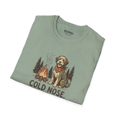 T-Shirt — "Cold Nose. Warm Fire. Good Dog." Camping Dog Graphic Tee