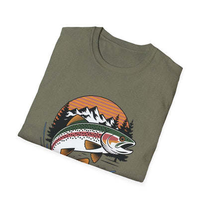 Trout Fishing Shirt for Men | Mountain Sunset Outdoor Graphic Tee