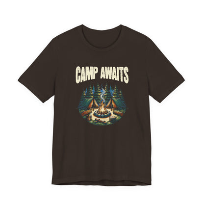 Camp Awaits Adventure Tee - Unisex Camping T-Shirt Outdoor Enthusiast
