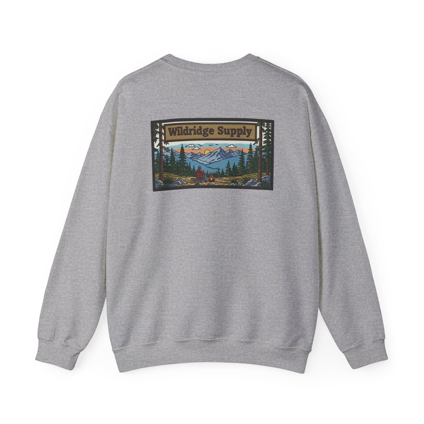 Wildridge Supply Co. Mountain Campfire Patch Sweatshirt – Outdoor Hiking & Camping Graphic Crewneck