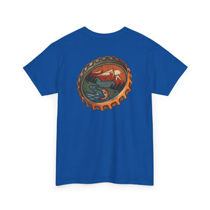 Bottle Cap Fishing Graphic Tee – Vintage Mountain River Outdoor Shirt
