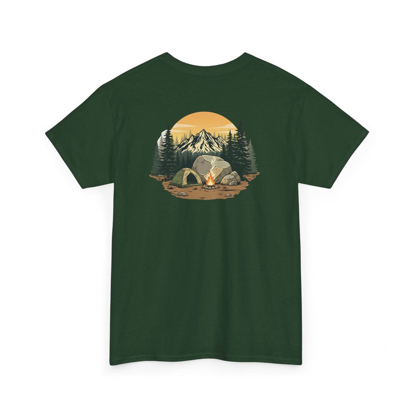 Camping Scene T-Shirt Mountain Tent Sunset Graphic Tee