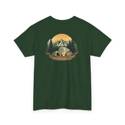Camping Scene T-Shirt Mountain Tent Sunset Graphic Tee