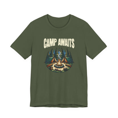 Camp Awaits Adventure Tee - Unisex Camping T-Shirt Outdoor Enthusiast