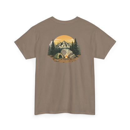 Camping Scene T-Shirt Mountain Tent Sunset Graphic Tee