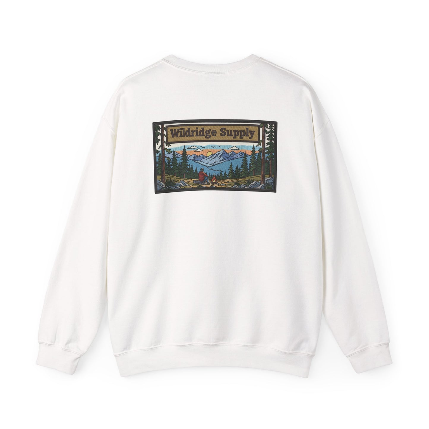 Wildridge Supply Co. Mountain Campfire Patch Sweatshirt – Outdoor Hiking & Camping Graphic Crewneck