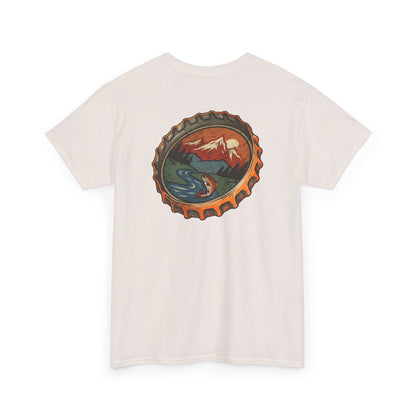 Bottle Cap Fishing Graphic Tee – Vintage Mountain River Outdoor Shirt