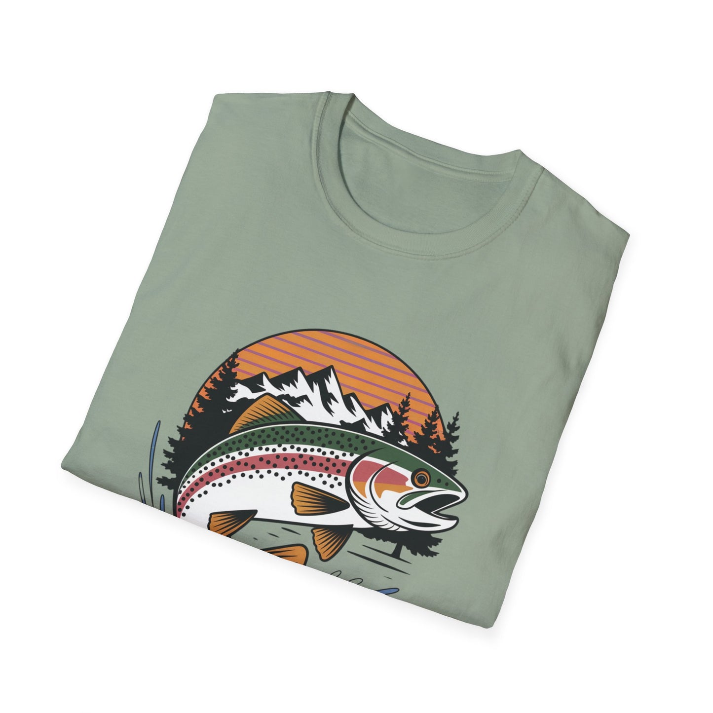 Trout Fishing Shirt for Men | Mountain Sunset Outdoor Graphic Tee