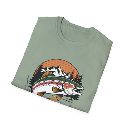 Trout Fishing Shirt for Men | Mountain Sunset Outdoor Graphic Tee