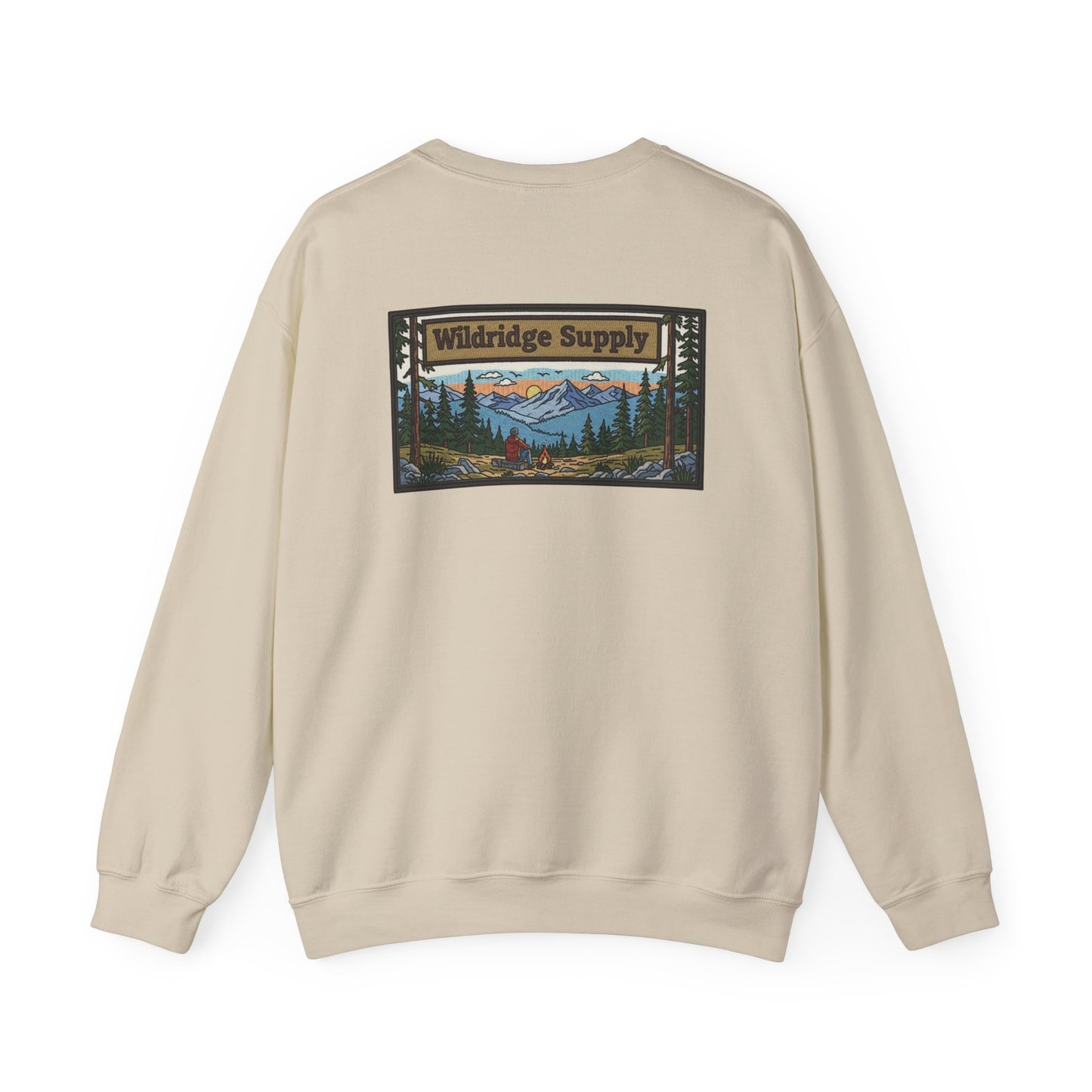 Wildridge Supply Co. Mountain Campfire Patch Sweatshirt – Outdoor Hiking & Camping Graphic Crewneck