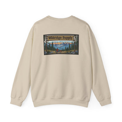 Wildridge Supply Co. Mountain Campfire Patch Sweatshirt – Outdoor Hiking & Camping Graphic Crewneck