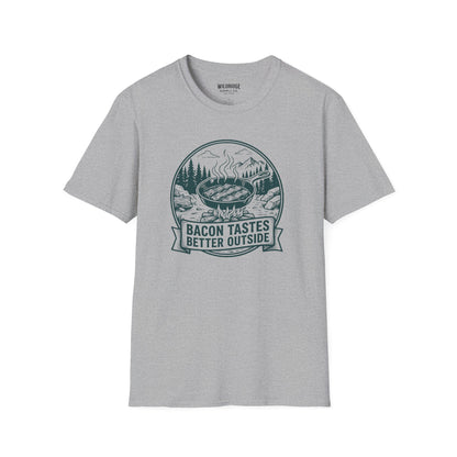Bacon Tastes Better Outside T-Shirt — Campfire Breakfast Graphic Tee
