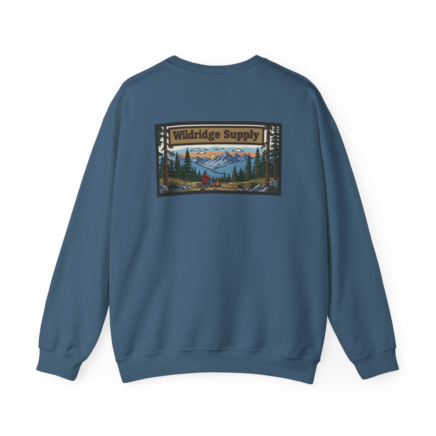 Wildridge Supply Co. Mountain Campfire Patch Sweatshirt – Outdoor Hiking & Camping Graphic Crewneck
