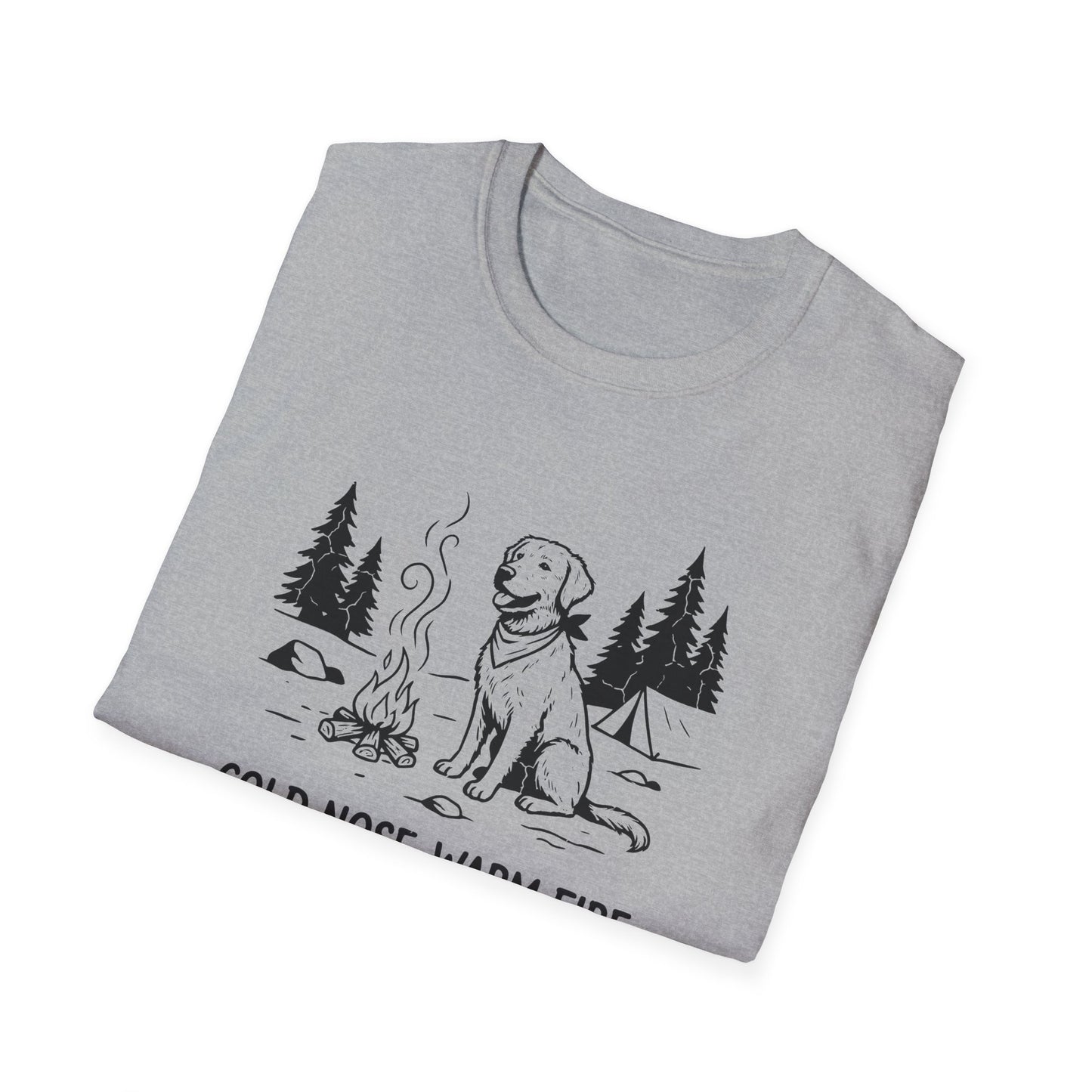 Camping Dog T-Shirt — "Cold Nose, Warm Fire, Good Dog" Graphic Tee