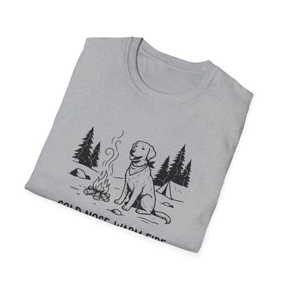Camping Dog T-Shirt — "Cold Nose, Warm Fire, Good Dog" Graphic Tee