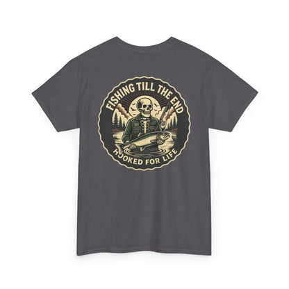 Fishing Till The End - Skull Angler T-Shirt Hooked For Life Tee