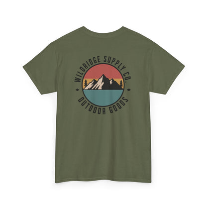 Green t-shirt with a mountain graphic and 'Wildridge Supply Co' text on a white background