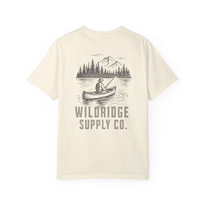 Wildridge Supply Co. Comfort Colors Outdoor Graphic Tee – Canoe & Mountain Fishing Scene