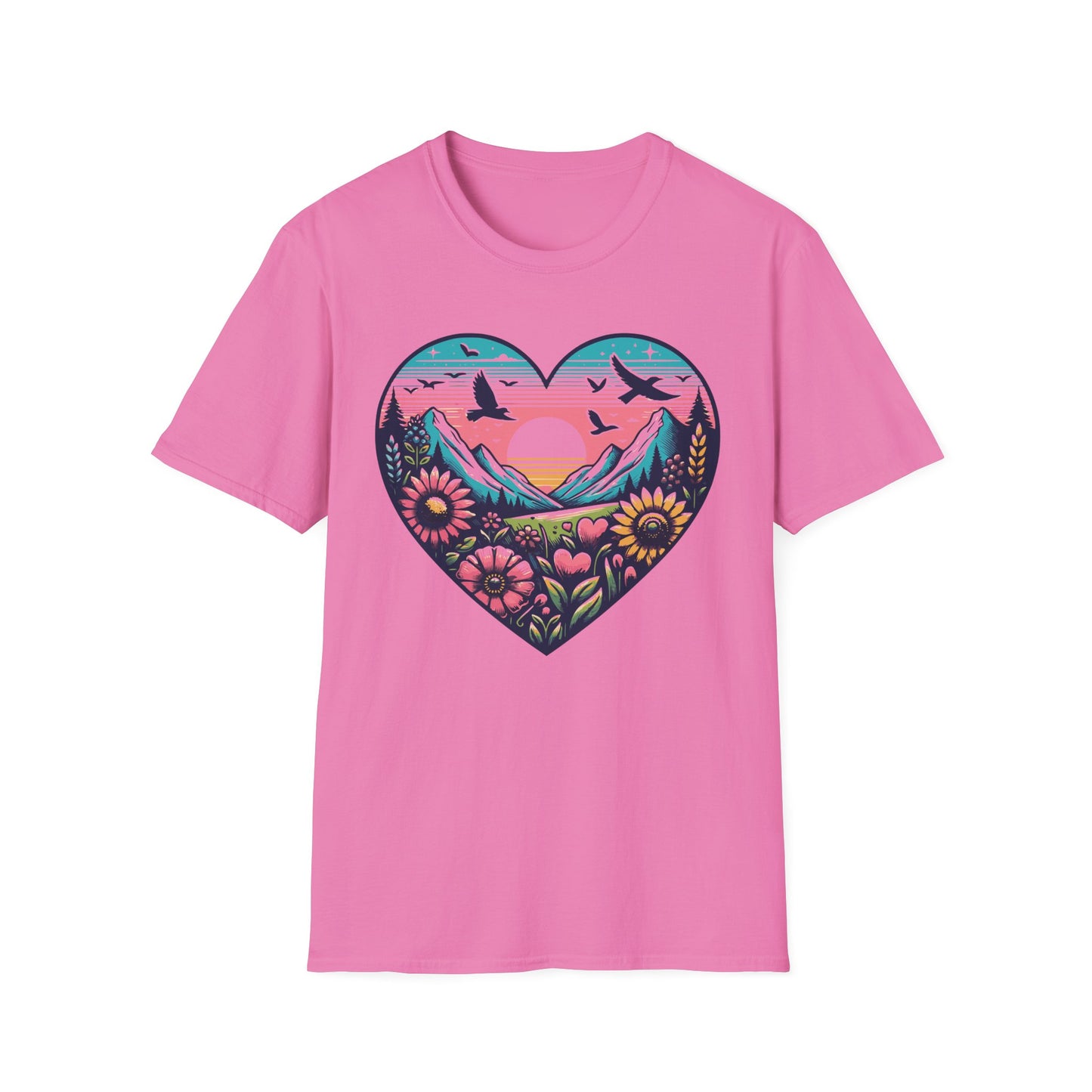 Mountain Sunrise Heart Nature Tee – Outdoors & Adventure Shirt