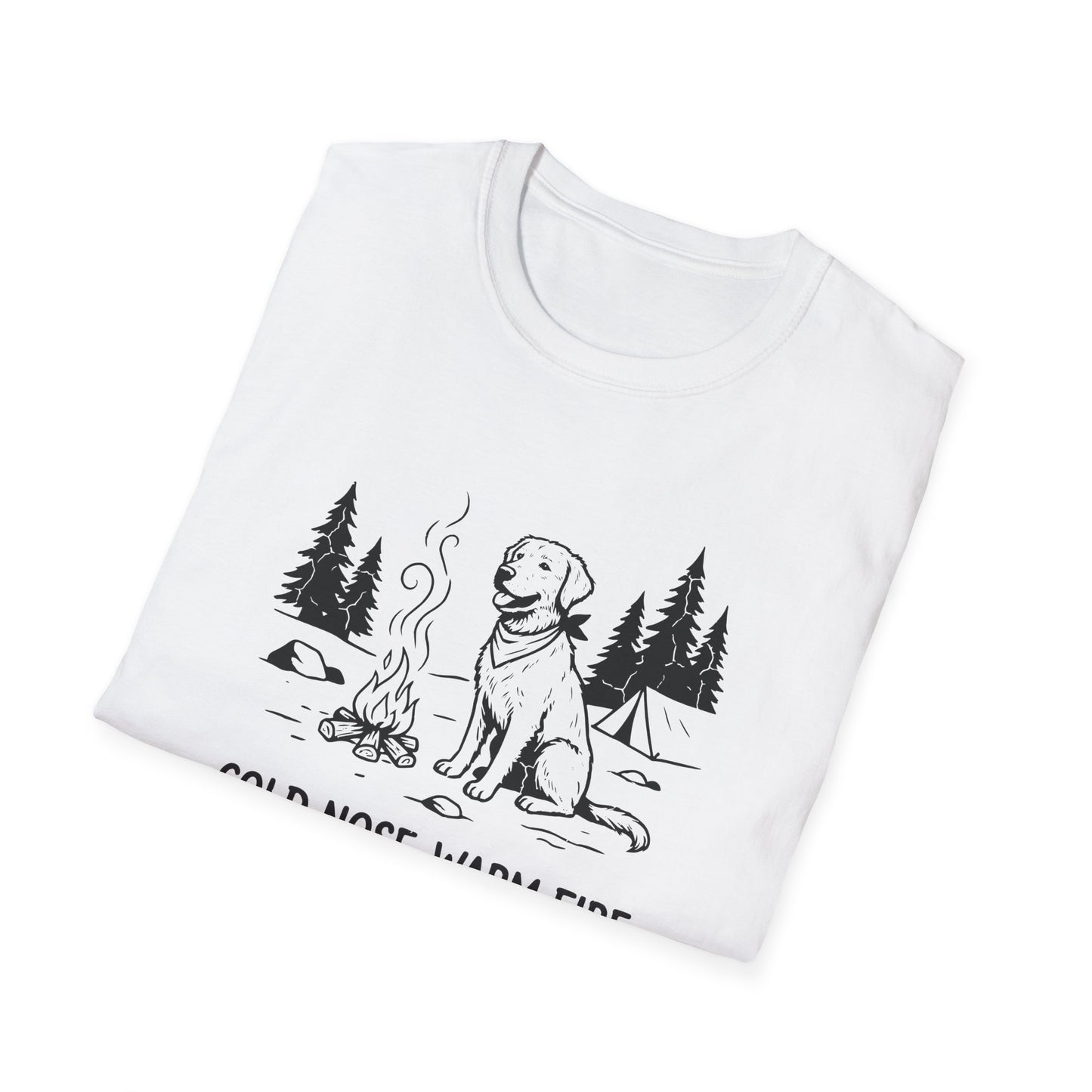 Camping Dog T-Shirt — "Cold Nose, Warm Fire, Good Dog" Graphic Tee