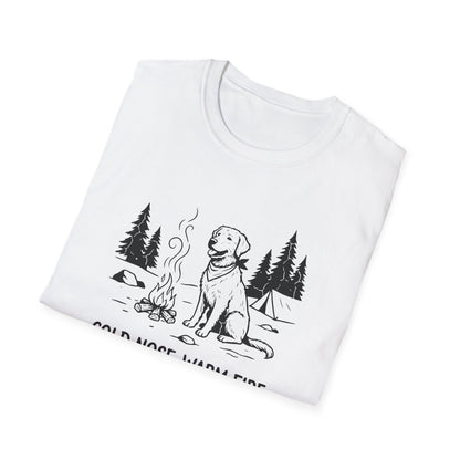 Camping Dog T-Shirt — "Cold Nose, Warm Fire, Good Dog" Graphic Tee