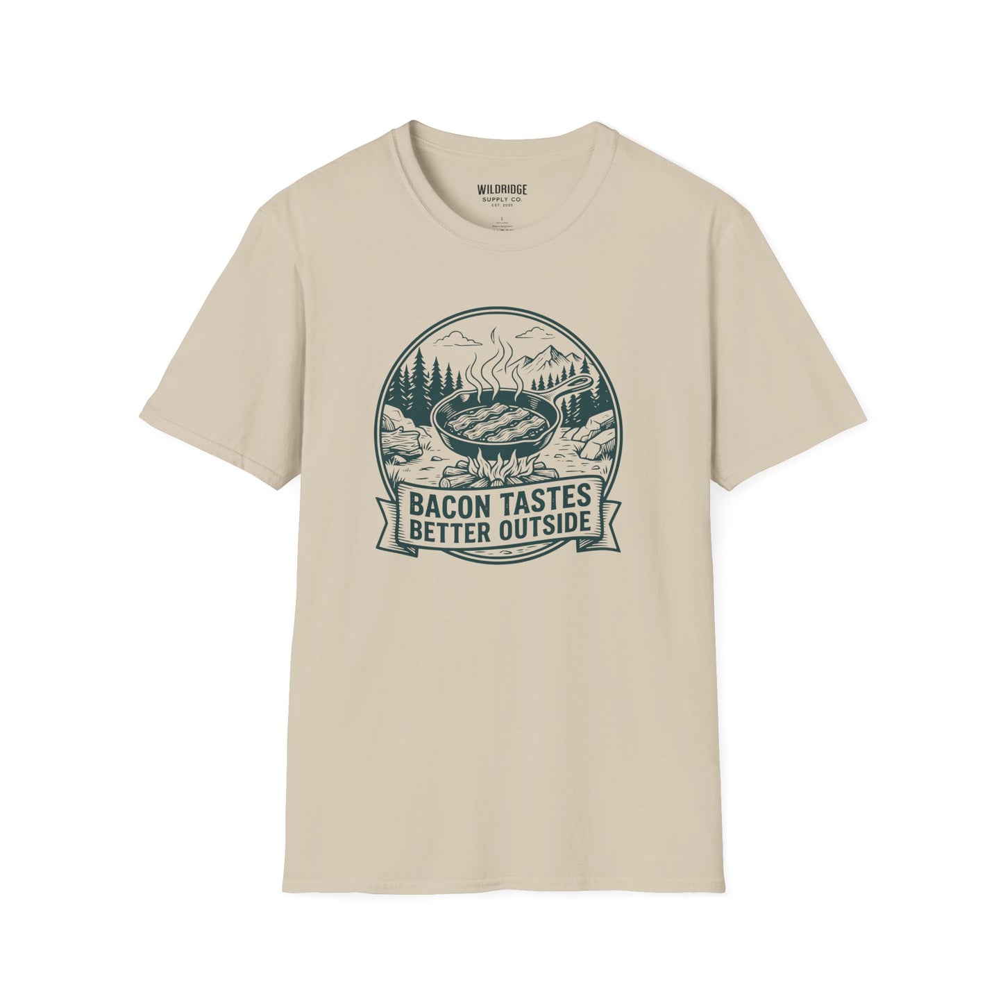 Bacon Tastes Better Outside T-Shirt — Campfire Breakfast Graphic Tee