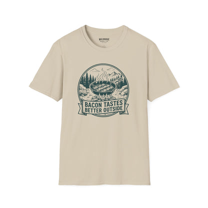 Bacon Tastes Better Outside T-Shirt — Campfire Breakfast Graphic Tee