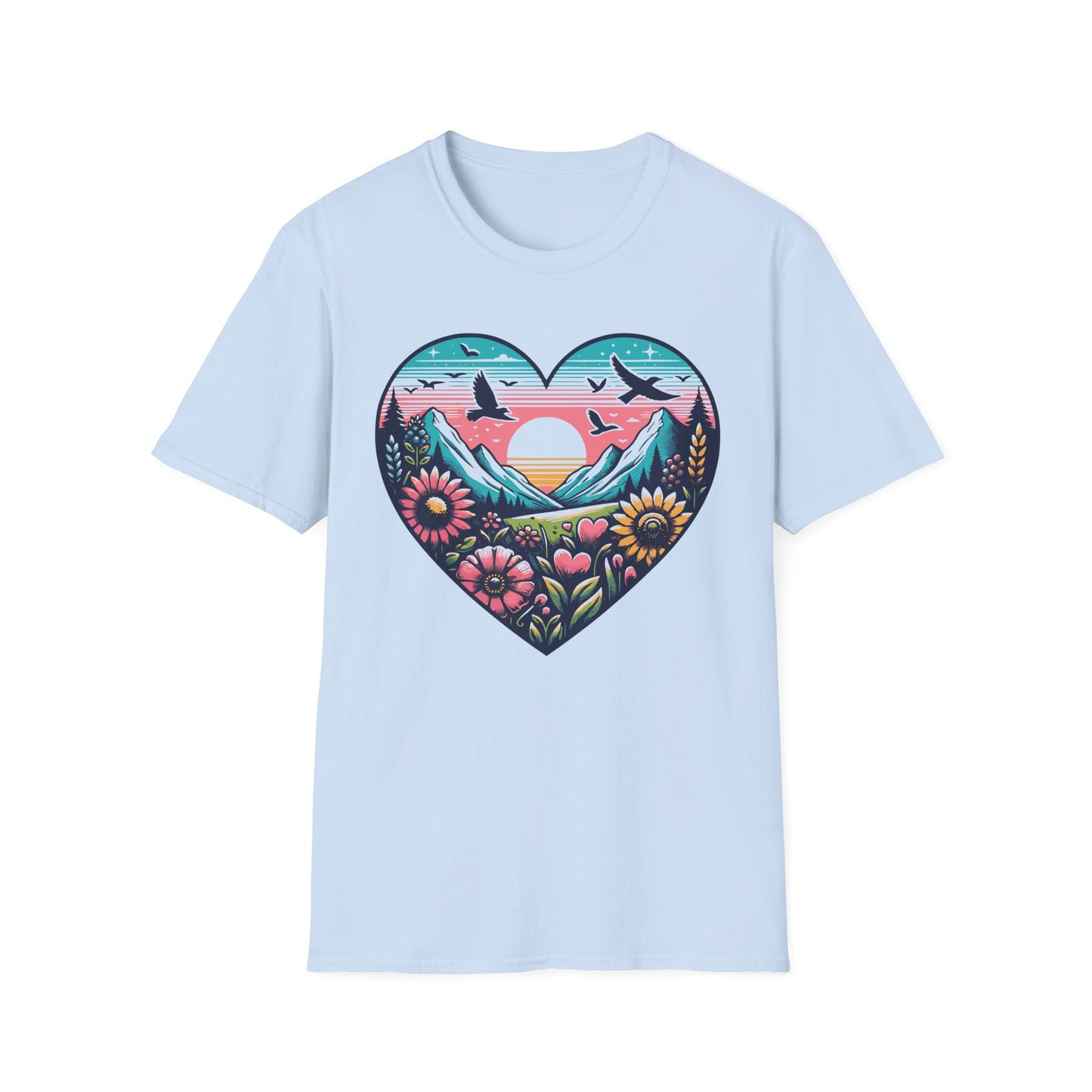 Mountain Sunrise Heart Nature Tee – Outdoors & Adventure Shirt