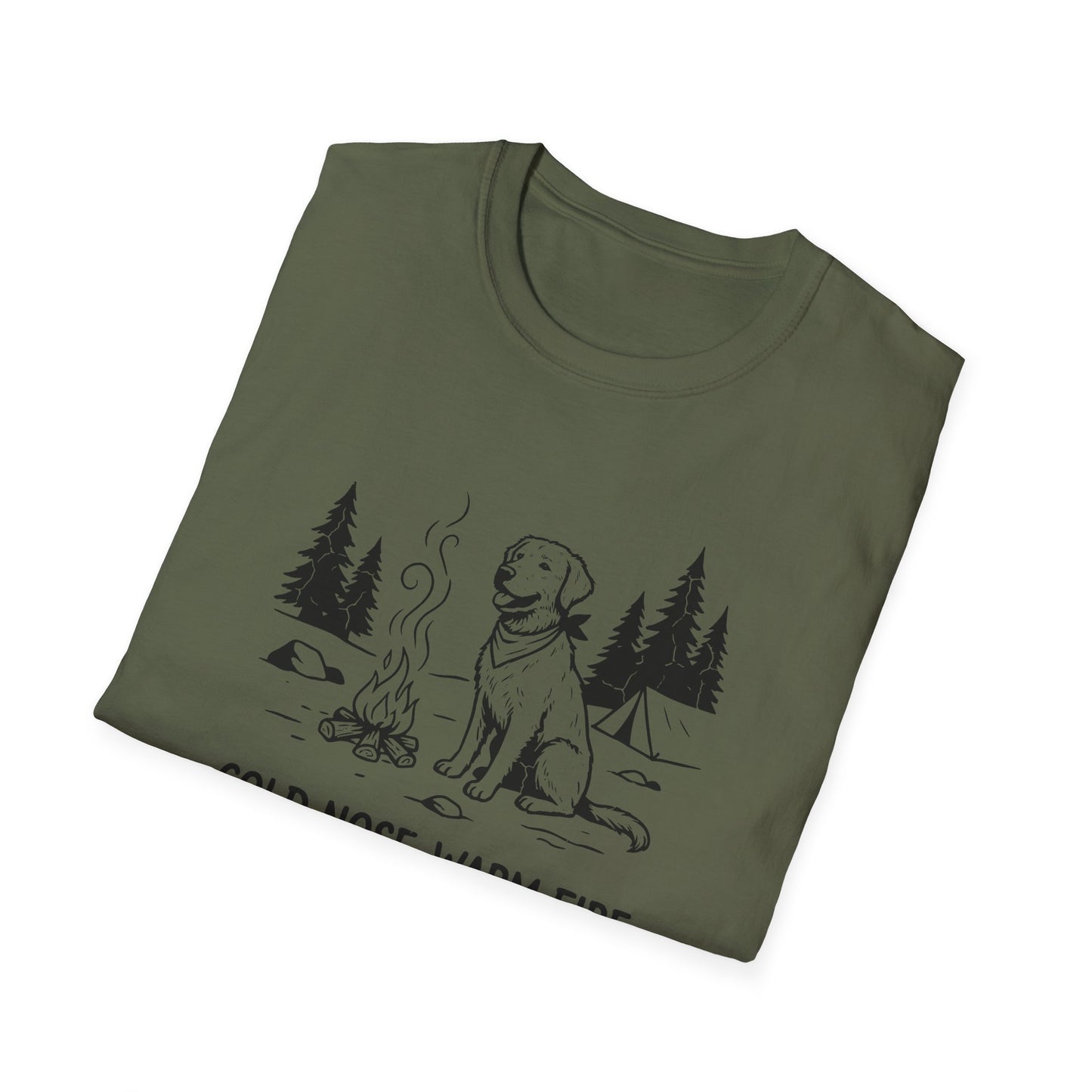 Camping Dog T-Shirt — "Cold Nose, Warm Fire, Good Dog" Graphic Tee