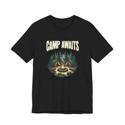 Camp Awaits Adventure Tee - Unisex Camping T-Shirt Outdoor Enthusiast