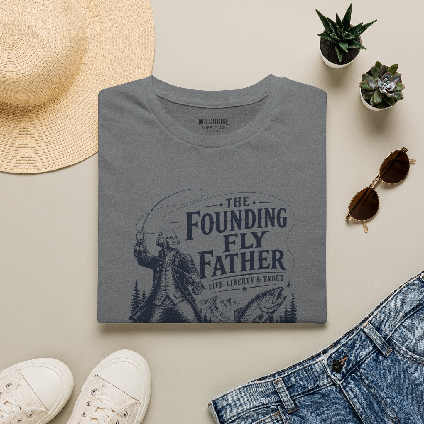 Patriotic Fly Fishing Graphic Tee - The Founding Fly Father T-Shirt | Fly Fishing Shirt | Life, Liberty & Trout