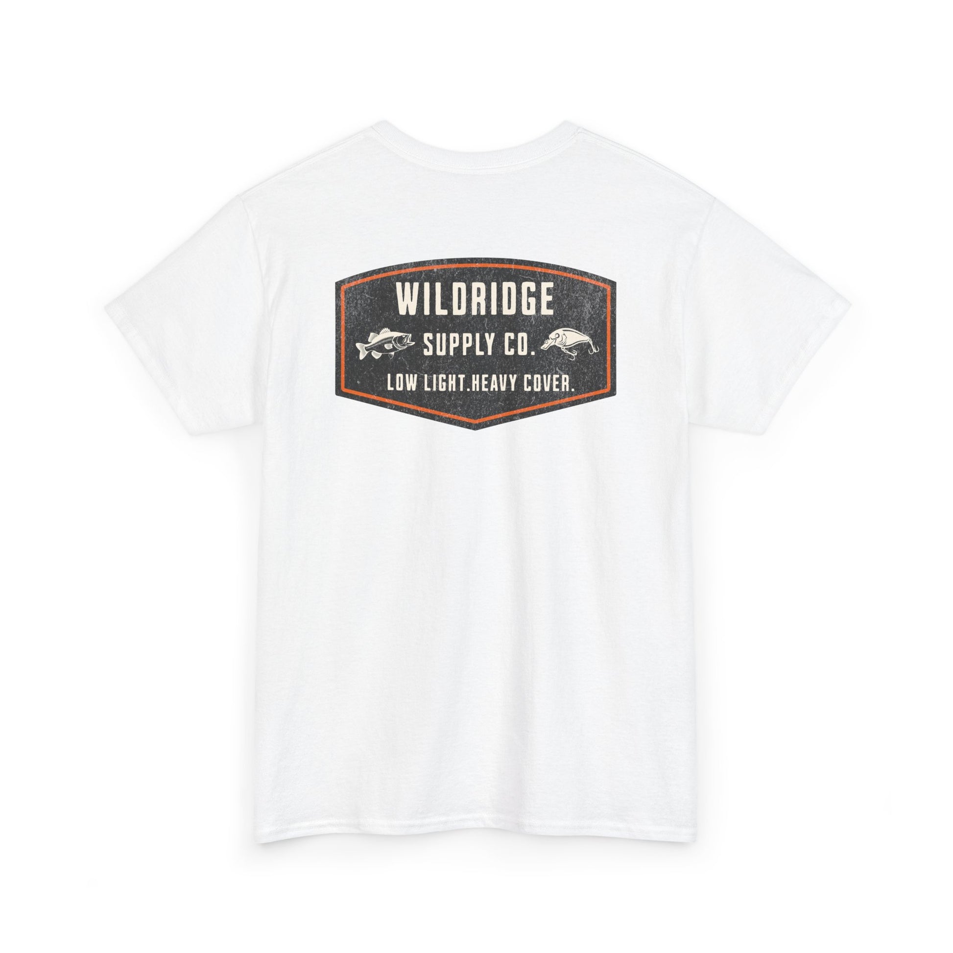White t-shirt with Wildridge Supply Co. logo on the back against a white background