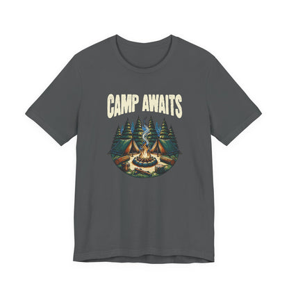 Camp Awaits Adventure Tee - Unisex Camping T-Shirt Outdoor Enthusiast