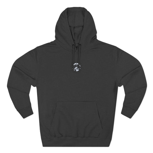 Front view of Wildridge Campfire Square-Badge Hoodie showing small chest emblem