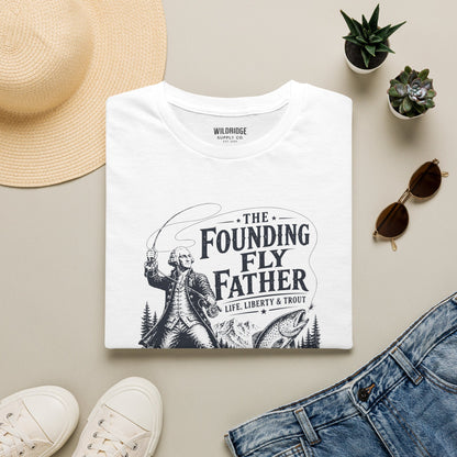 Patriotic Fly Fishing Graphic Tee - The Founding Fly Father T-Shirt | Fly Fishing Shirt | Life, Liberty & Trout