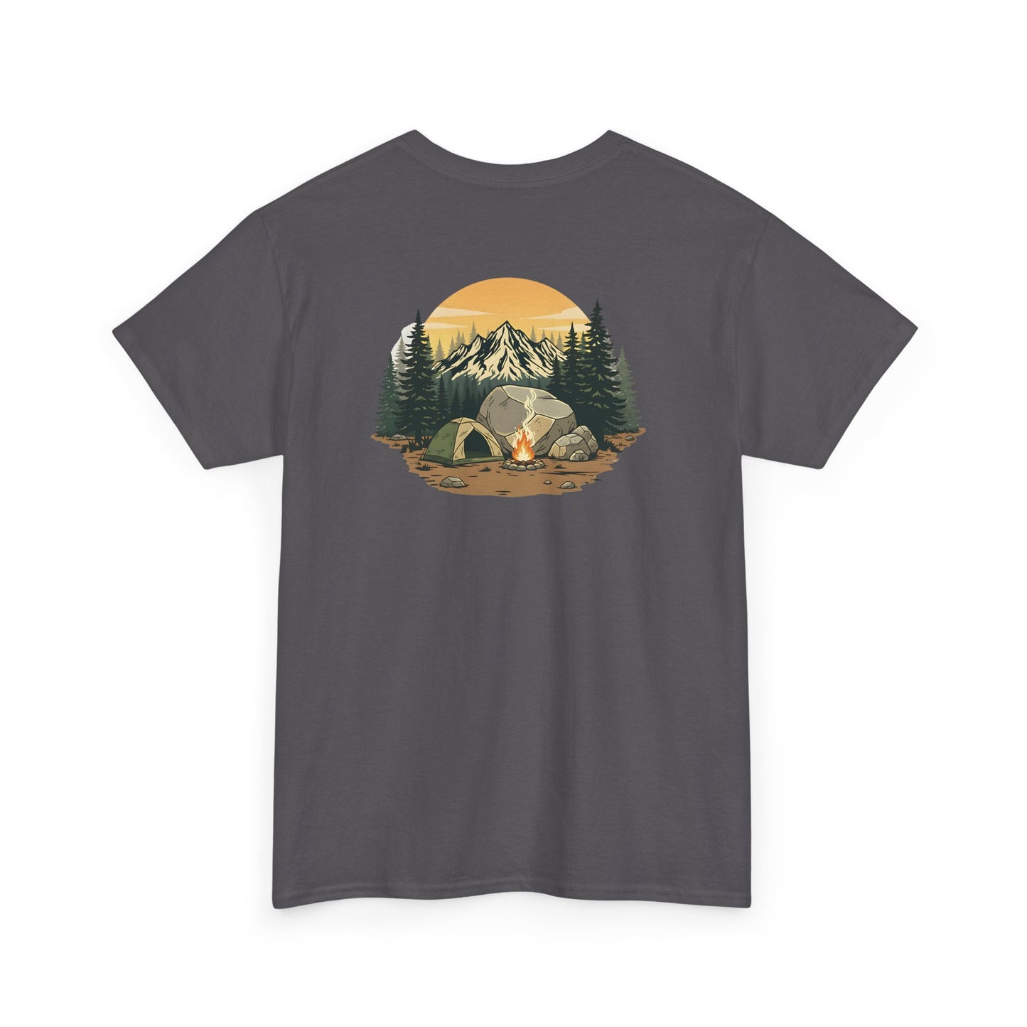 Camping Scene T-Shirt Mountain Tent Sunset Graphic Tee